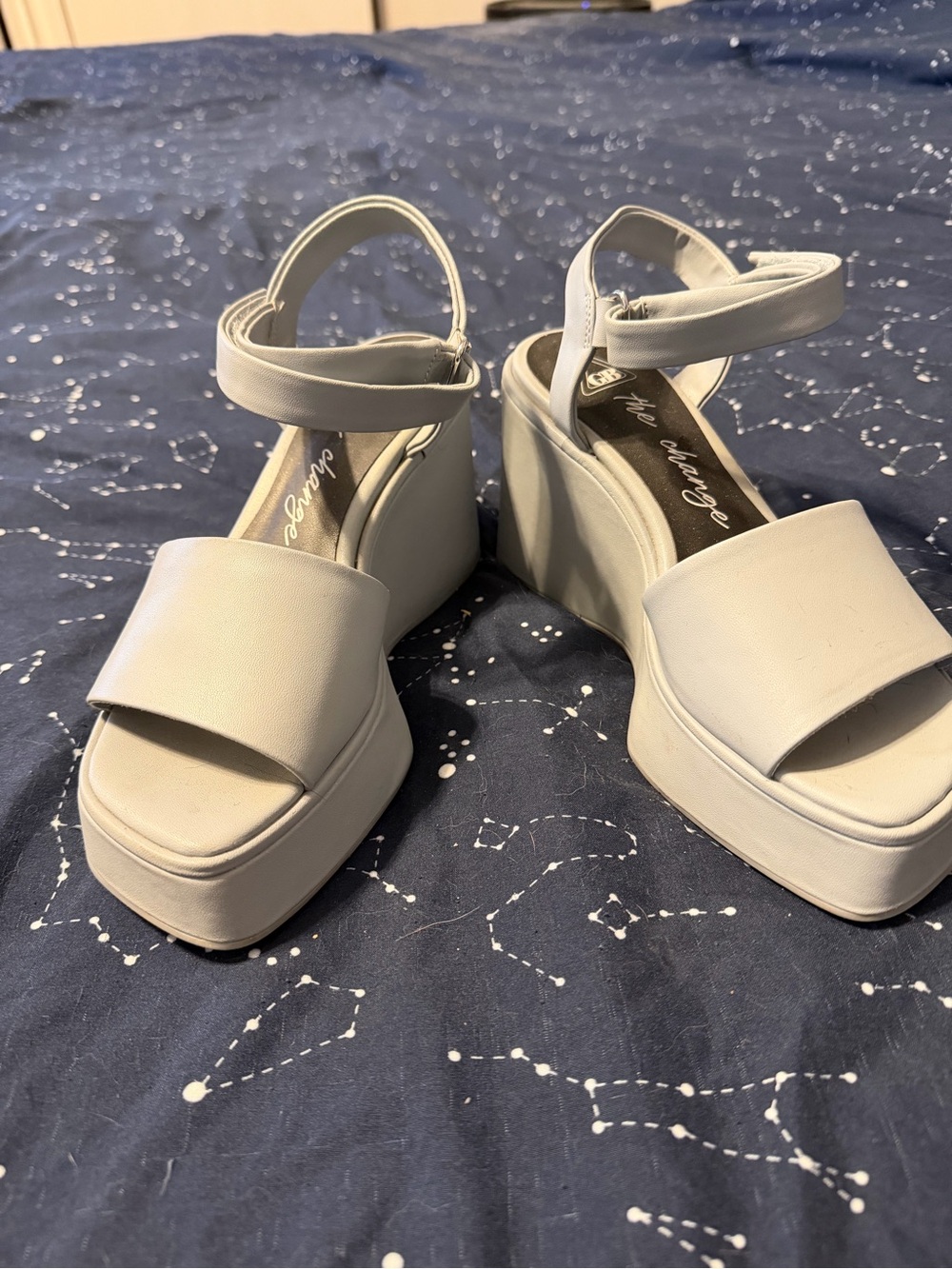 Gianni Bini Light Blue Leather Platform Sandals